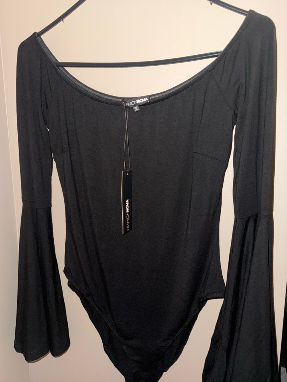 Fashion Nova Black Shani Long Sleeve Off-Shoulder Bodysuit - M